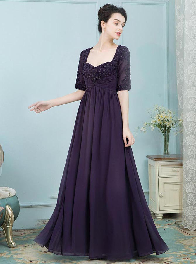 Dark Purple Mother of the Bride Dresses,Empire Waist Mother Dress,Mother Dress with Sleeves,MD00010, US6 / Dark Navy Dark Purple Mother of the Bride Dresses,Empire Waist Mother Dress,Mother Dress with Sleeves,MD00010, US6 / Dark Navy