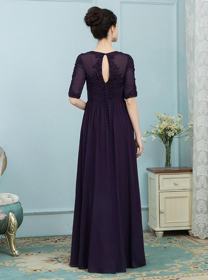 Dark Purple Mother of the Bride Dresses,Empire Waist Mother Dress,Mother Dress with Sleeves,MD00010, US6 / Dark Navy Dark Purple Mother of the Bride Dresses,Empire Waist Mother Dress,Mother Dress with Sleeves,MD00010, US6 / Dark Navy