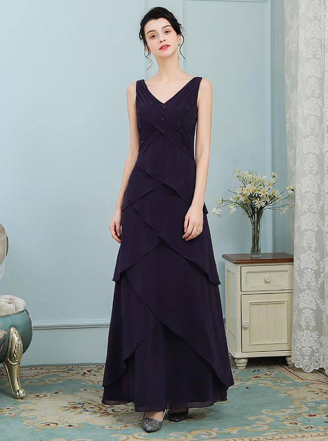 dark purple mother of the groom dresses Formal Dress Mother Of The Bride Dresses In Plum Classy Evening Gown With Leafs, Dark Purple