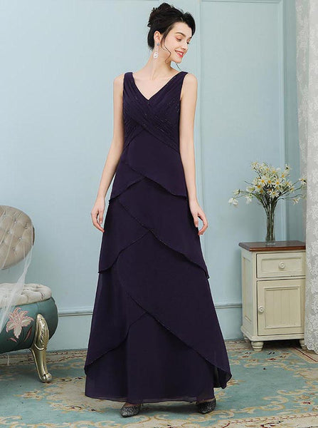 Dark Purple Mother of the Bride Dresses,Ruffled Mother Dress,Full Figure Mother Dress,MD00002