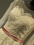 Destination Wedding Dress with Sleeves,Long Fall Wedding Dress with Belt,WD00379