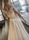 Destination Wedding Dress with Slit,Long Sleeve Wedding Dress,WD00404