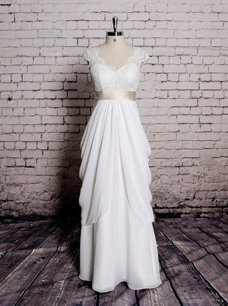 Draped Wedding Dresses,Casual Modest Wedding Dress,WD00366
