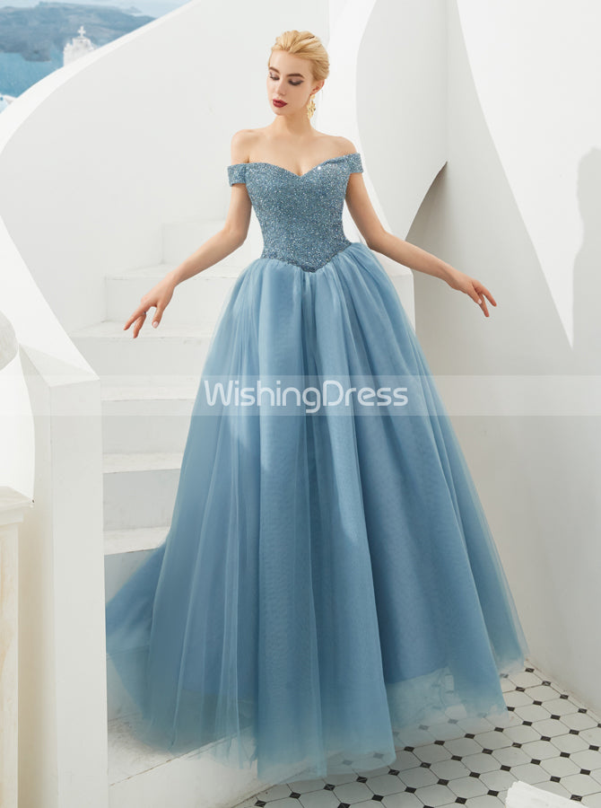 Wishingdress Dusty Blue Prom Gown Princess Off The Shoulder Ball Gown Dress PD00456 US22W Dark Green