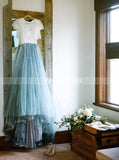 Dusty Blue Tulle Wedding Dress,Two Piece Wedding Dress for Photoshoot,WD00431