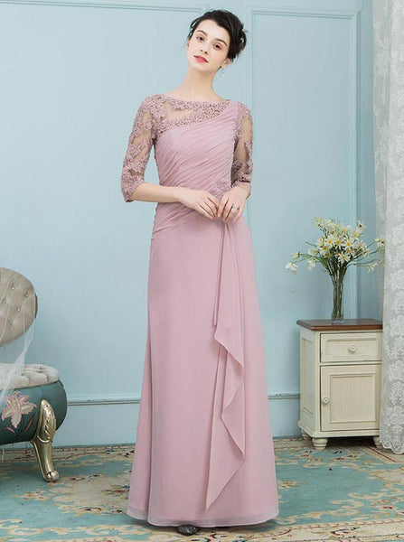 Dusty Rose Mother of the Bride Dresses,Chiffon Long Mother Dress,Mother Dress with Sleeves,MD00021