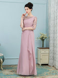 Dusty Rose Mother of the Bride Dresses,Chiffon Long Mother Dress,Mother Dress with Sleeves,MD00021