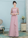 Dusty Rose Mother of the Bride Dresses,Chiffon Long Mother Dress,Mother Dress with Sleeves,MD00021