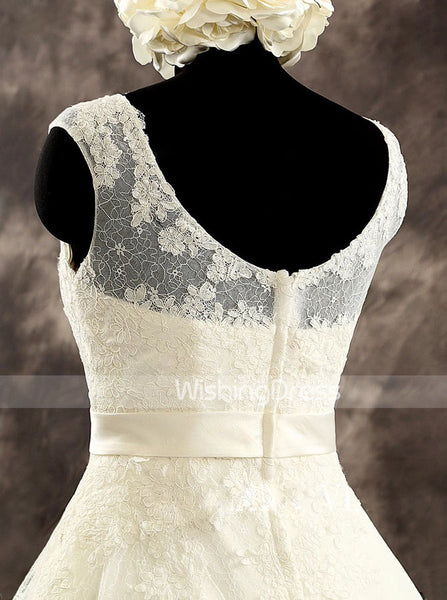 Elegant A-line Lace Wedding Dress,Ivory Scoop Neckline Bridal Dress,WD00521