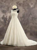 Elegant A-line Lace Wedding Dress,Ivory Scoop Neckline Bridal Dress,WD00521