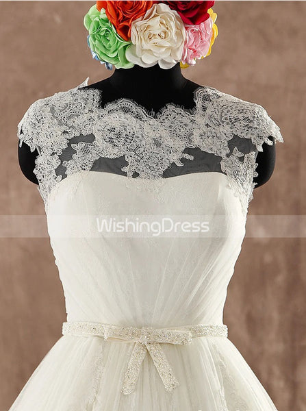 Elegant A-line Wedding Dress,Lace and Tulle Wedding Dress with Cutout Back,WD00593