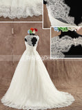 Elegant A-line Wedding Dress,Lace and Tulle Wedding Dress with Cutout Back,WD00593