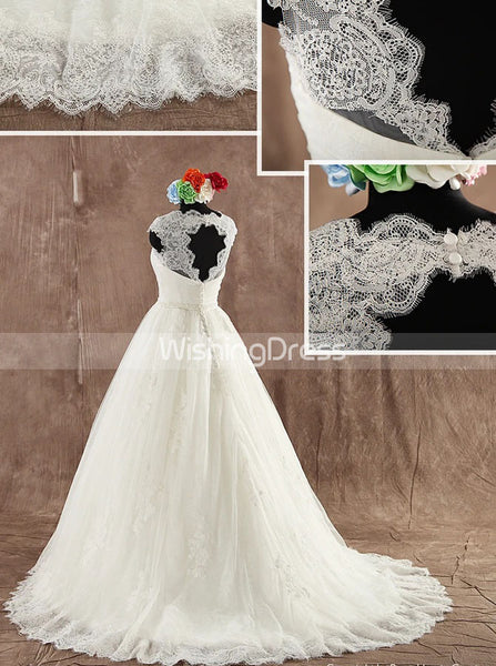 Elegant A-line Wedding Dress,Lace and Tulle Wedding Dress with Cutout Back,WD00593
