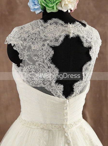 Elegant A-line Wedding Dress,Lace and Tulle Wedding Dress with Cutout Back,WD00593