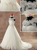 Elegant A-line Wedding Dress,Lace and Tulle Wedding Dress with Cutout Back,WD00593