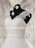 Elegant A-line Wedding Dress V-neck,Ivory Classic Wedding Dress,WD00574