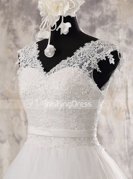 Elegant A-line Wedding Dress V-neck,Ivory Classic Wedding Dress,WD00574