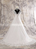 Elegant A-line Wedding Dress V-neck,Ivory Classic Wedding Dress,WD00574