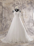 Elegant A-line Wedding Dress V-neck,Ivory Classic Wedding Dress,WD00574