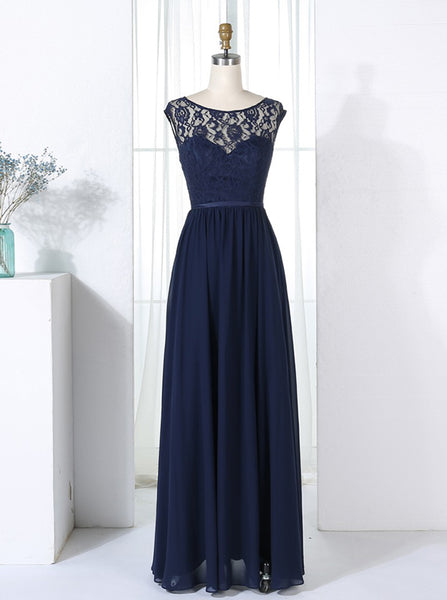 Elegant Bridesmaid Dresses,Dark Navy Bridesmaid Dress,Chiffon Bridesmaid Dress,BD00296