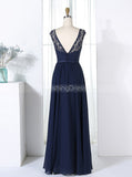 Elegant Bridesmaid Dresses,Dark Navy Bridesmaid Dress,Chiffon Bridesmaid Dress,BD00296