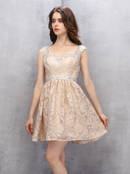 Elegant Homecoming Dresses,Homecoming Dress with Straps,Lace Homecoming Dress,HC00065
