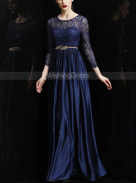 Elegant Mother of the Bride Dress with Sleeves,Floor Length Mother Dress Fall,MD00070