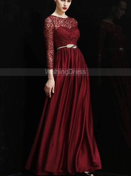 Elegant Mother of the Bride Dress with Sleeves,Floor Length Mother Dress Fall,MD00070