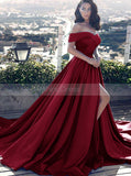 Elegant Prom Gown,Off the Shoulder Prom Gown,Prom Dress with Train PD00100