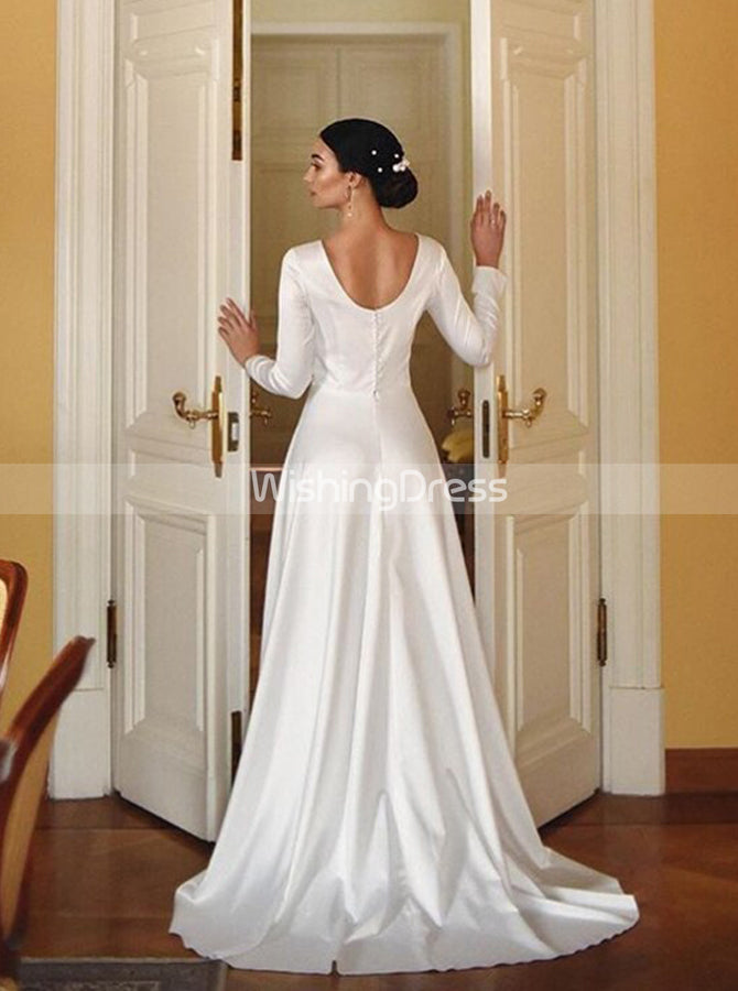 silk long sleeve wedding dress and Lace Flowy Satin Wedding Dress - Off