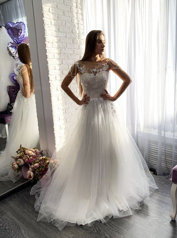 Elegant Wedding Dress,Garden Tulle Wedding Dress,WD00646