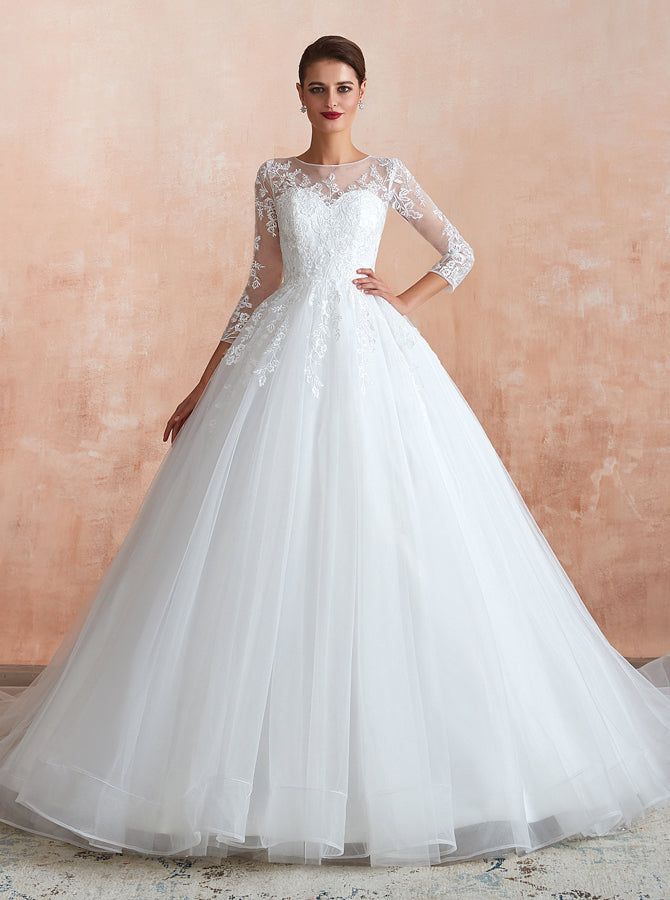 Elegant Wedding Dresses with Sleeves,A-line Classic Bridal Gown,WD0047