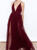 Evening Dress with Straps,Floor Length Prom Dress,Tulle Prom Dress,Backless Prom Dress PD00189