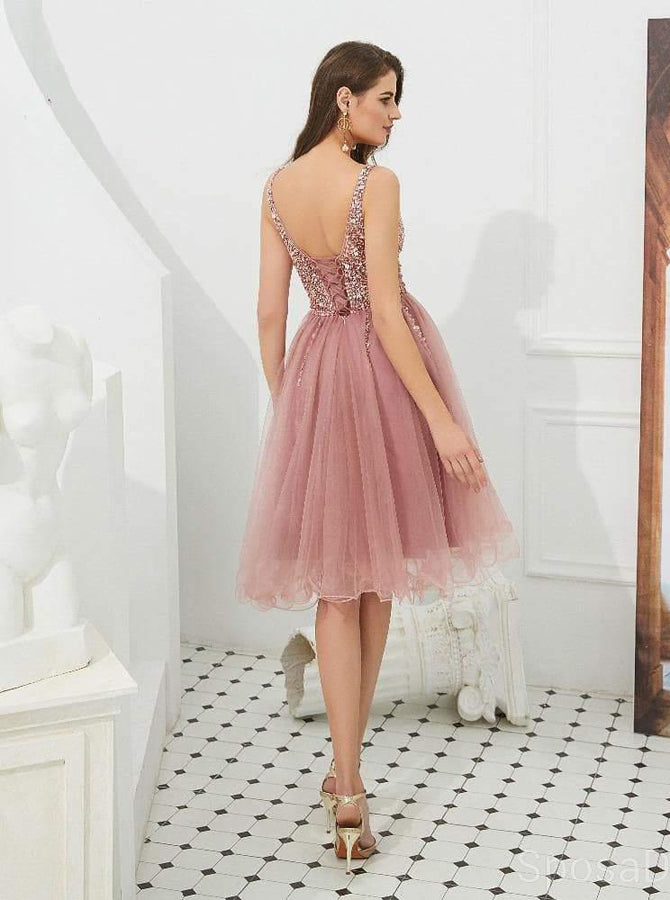 Dusty Pink Homecoming Dresses,Tulle Homecoming Dress,Knee Length Prom