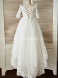 First Communion Dresses with Sleeves,Princess Flower Girl Dress with Train,FD00096