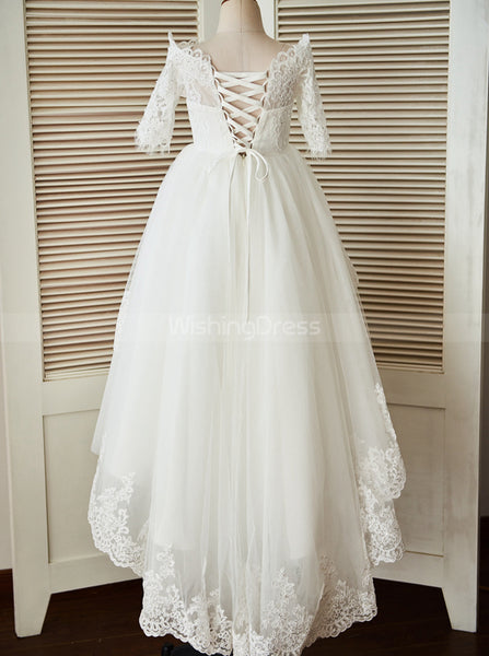 First Communion Dresses with Sleeves,Princess Flower Girl Dress with Train,FD00096