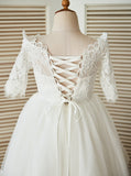 First Communion Dresses with Sleeves,Princess Flower Girl Dress with Train,FD00096