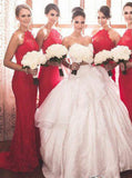 Fit and Flare Bridesmaid Dress,Lace Bridesmaid Dress,Red Halter Bridesmaid Dress,BD00010