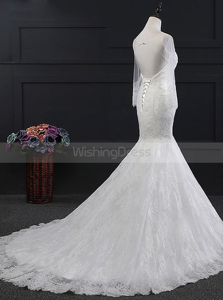 Fit and Flare Wedding Dresses,Lace Wedding Dress,Open Back Wedding Dress,WD00141