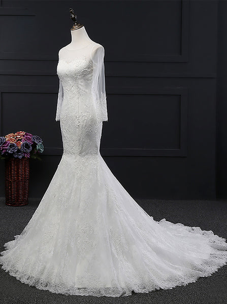 Fit and Flare Wedding Dresses,Lace Wedding Dress,Open Back Wedding Dress,WD00141
