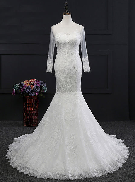 Fit and Flare Wedding Dresses,Lace Wedding Dress,Open Back Wedding Dress,WD00141