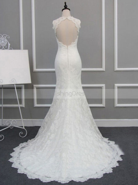 Fit and Flare Wedding Dresses,Lace Wedding Dress,Open Back Wedding Dress,WD00159