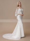 Fit and Flare Wedding Dresses,Lace Wedding Dress,Wedding Dress with Sleeves,WD00199