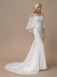 Fit and Flare Wedding Dresses,Lace Wedding Dress,Wedding Dress with Sleeves,WD00199