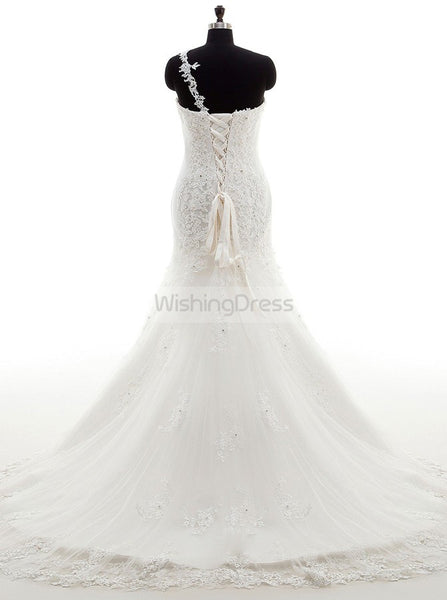 Fit and Flare Wedding Dresses,One Shoulder Wedding Dress,Lace Bridal Dress,WD00267