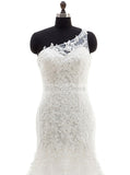 Fit and Flare Wedding Dresses,One Shoulder Wedding Dress,Lace Bridal Dress,WD00267