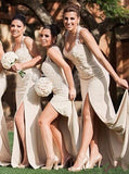 Fitted Bridesmaid Dress with Slit,Sweetheart Bridesmaid Dress,Long Ivory Bridesmaid Dress,BD00049