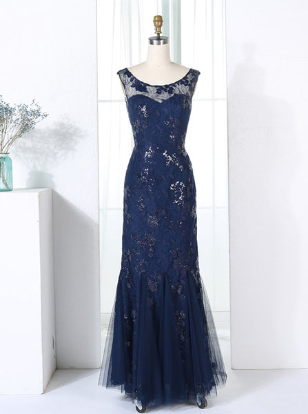 Fitted Bridesmaid Dresses,Dark Navy Bridesmaid Dress,Tulle Lace Bridesmaid Dress,BD00292