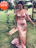 Fitted Elastic Satin Evening Dress with Straps,Modest Prom Dress,Charming Bridesmaid Dress PD00126