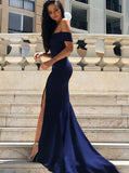 Fitted Off the Shoulder Prom Dress with Slit,Evening Dress with Train,Trendy Women Dress PD00165